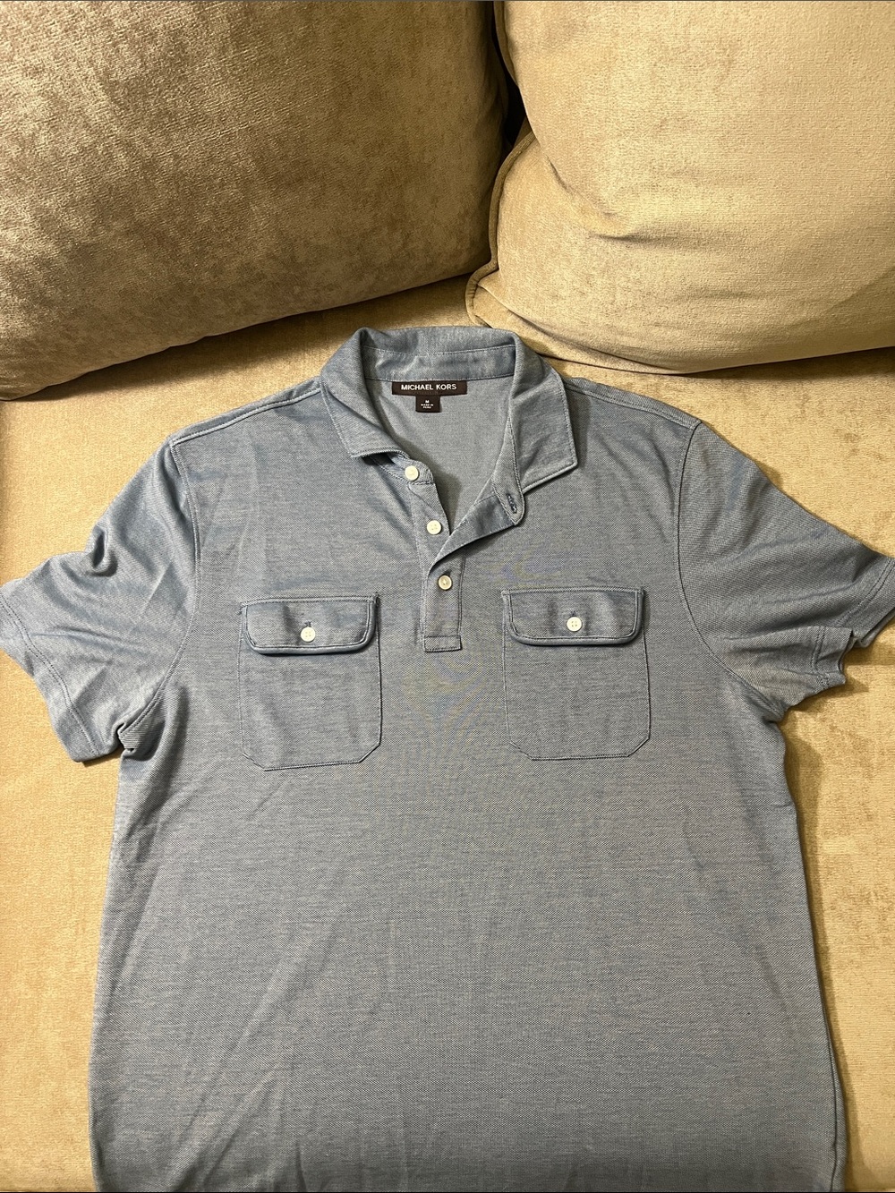 Michael Kors Men's Sky Blue Polo with Dual Chest Pockets Medium